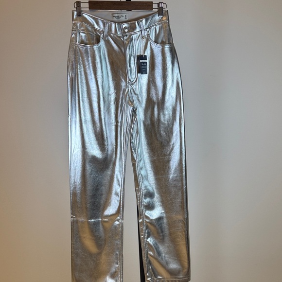 Abercrombie & Fitch Denim - A&F The 90s Straight Ultra High Rise Silver Metallic Pants. SZ 27/4